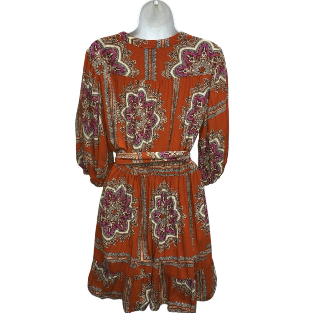 Anthropologie PORRIDGE Isabel Orange Paisley Tie Waist Mini Dress Women’s Medium - Picture 11 of 15